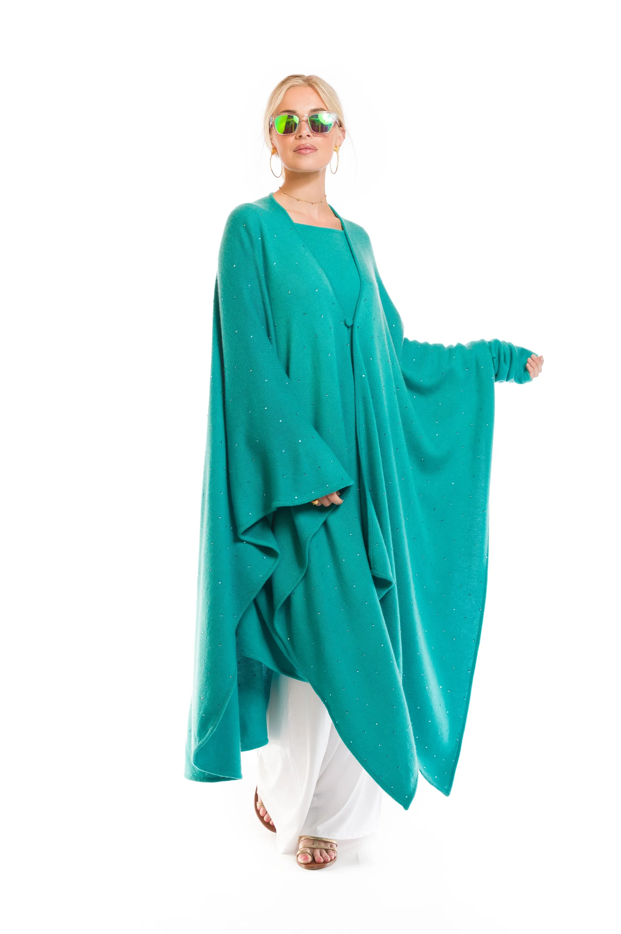 AVALON JEWELLED CASHMERE CAPE AQUA