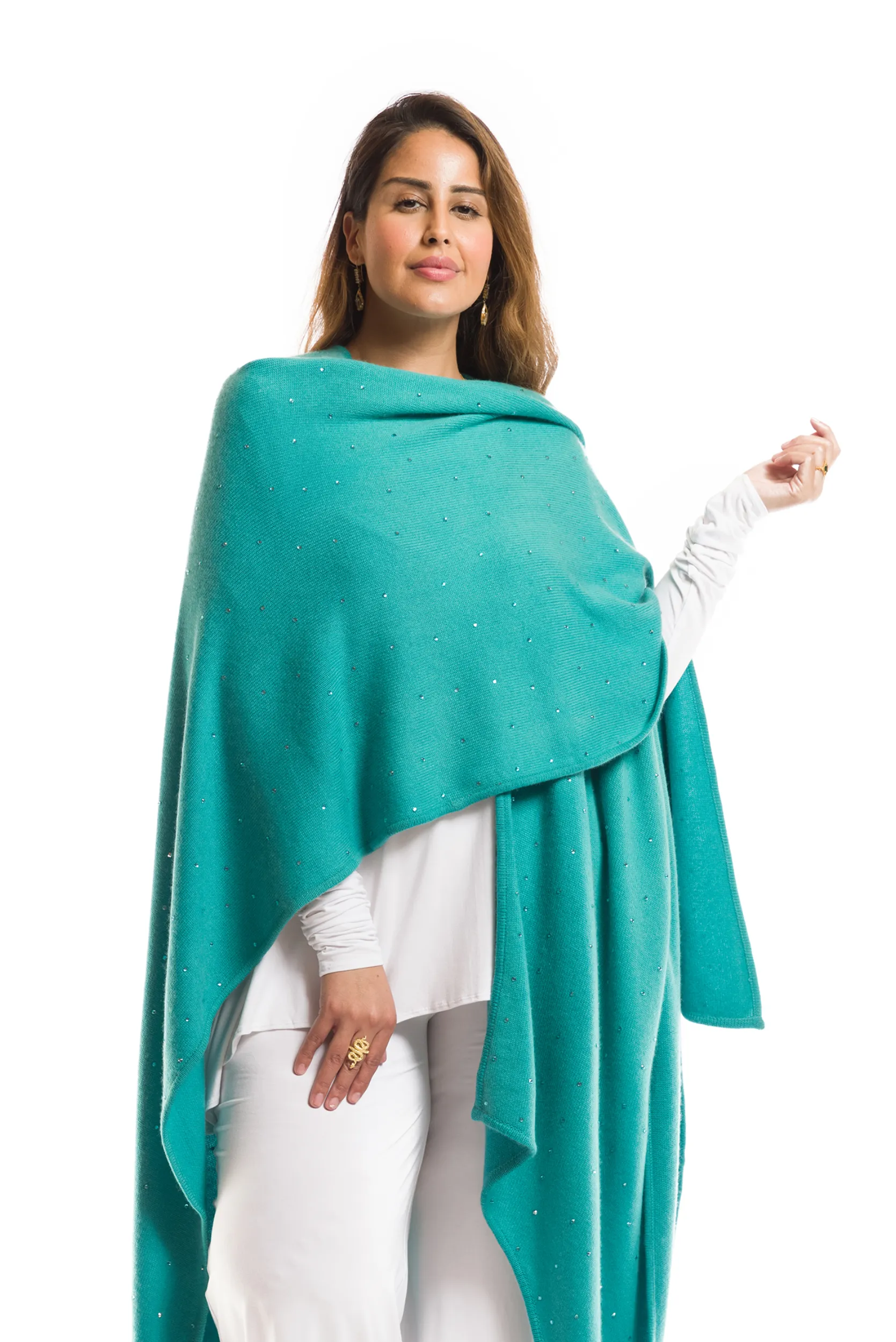 AVALON JEWELLED CASHMERE CAPE AQUA