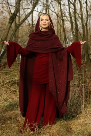 AVALON JEWELLED CASHMERE CAPE BURGUNDY