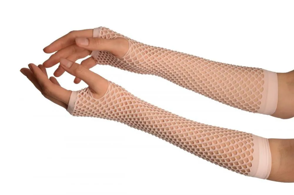 Baby Pink Fishnet Mesh Net Fingerless Party Gloves