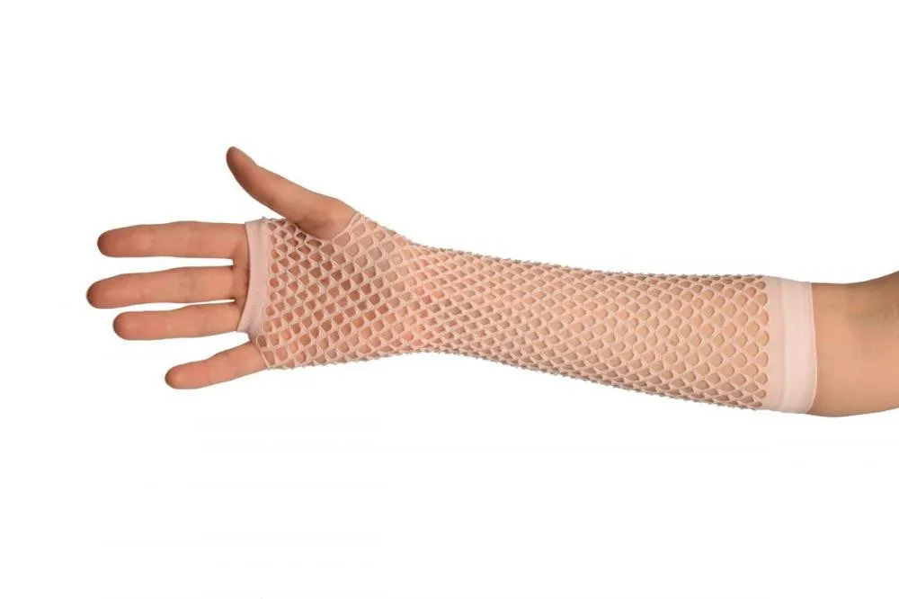 Baby Pink Fishnet Mesh Net Fingerless Party Gloves