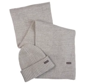 Barbour Mens Crimdon Beanie & Scarf Set Grey