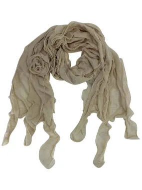 Beige Lightweight Feminine Ruffle Scarf With Rosette