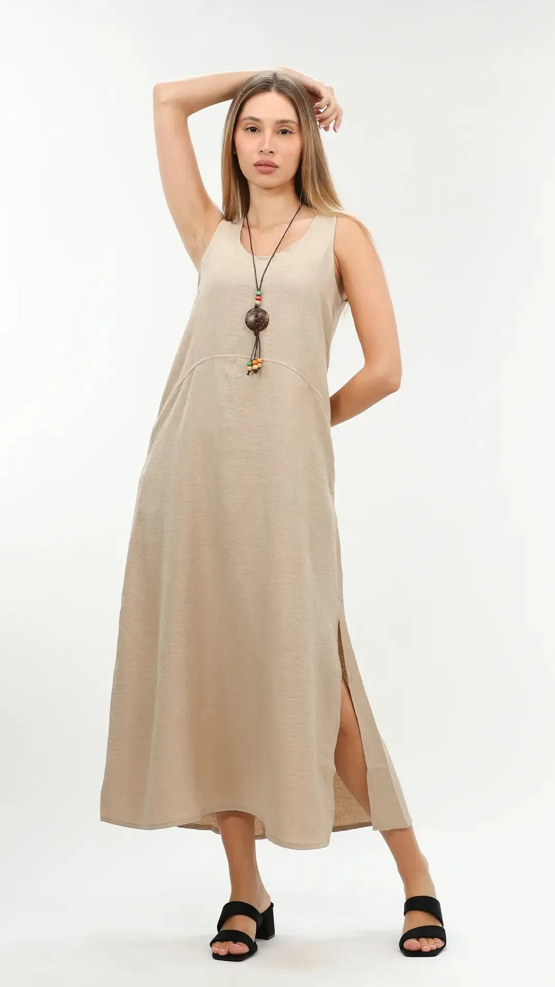 Beige Maxi Dress With Open Side