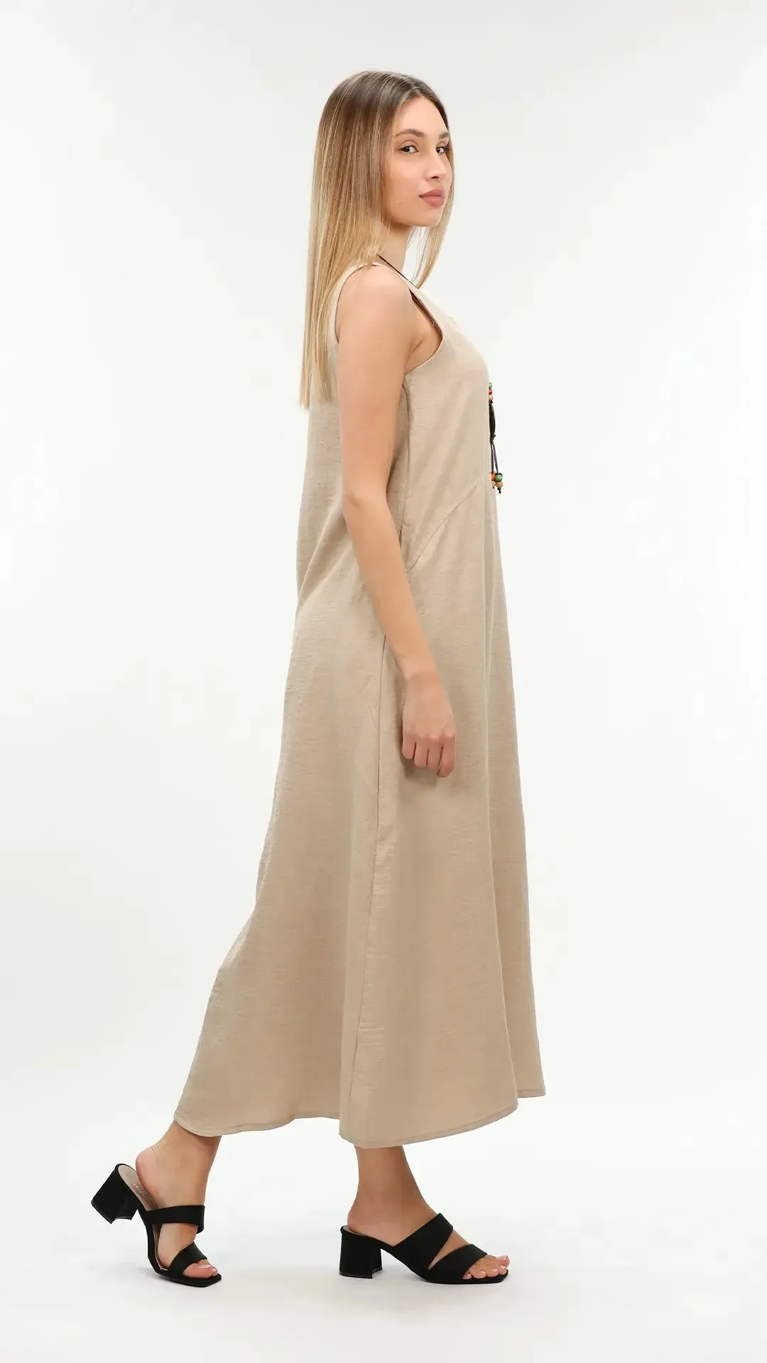 Beige Maxi Dress With Open Side