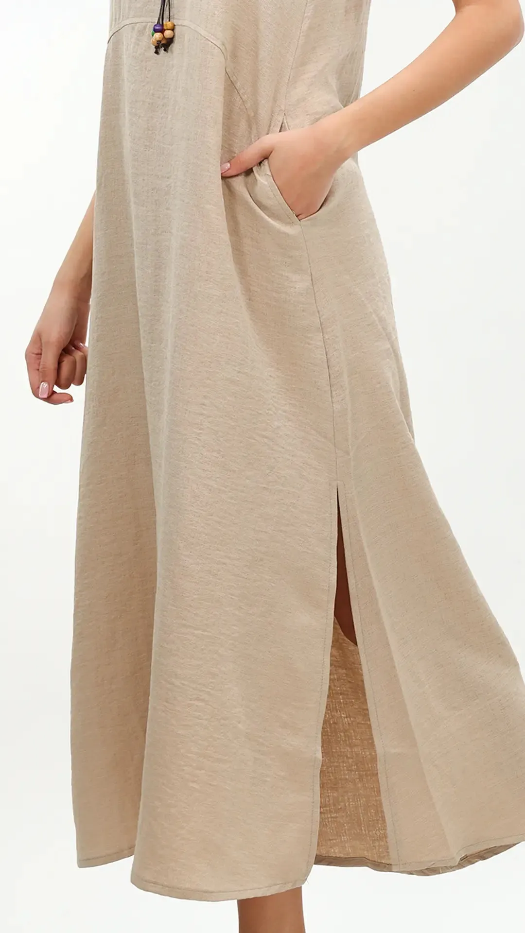 Beige Maxi Dress With Open Side