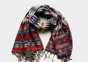 Black and Blue Jacquard Triangle Print Woolen Shawl