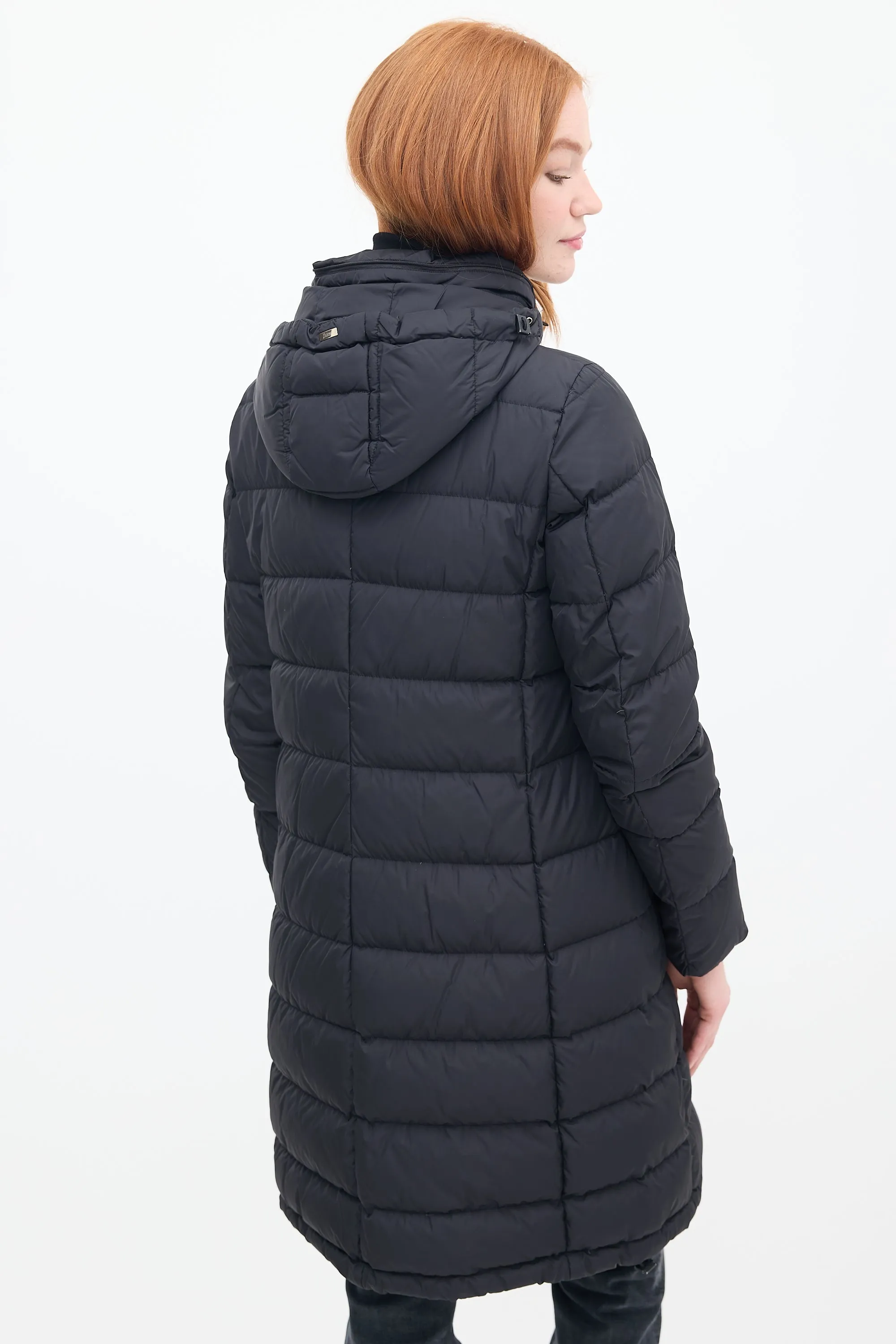 Black Down & Nylon Hooded Puffer Coat