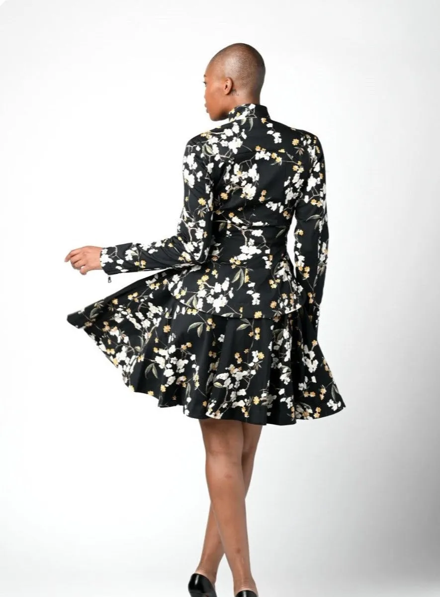 Black Floral Print Full Skirt