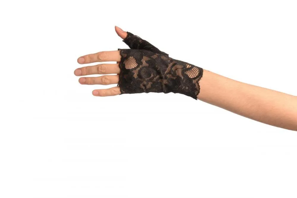 Black Pink Lace All Over Fingerless Gloves