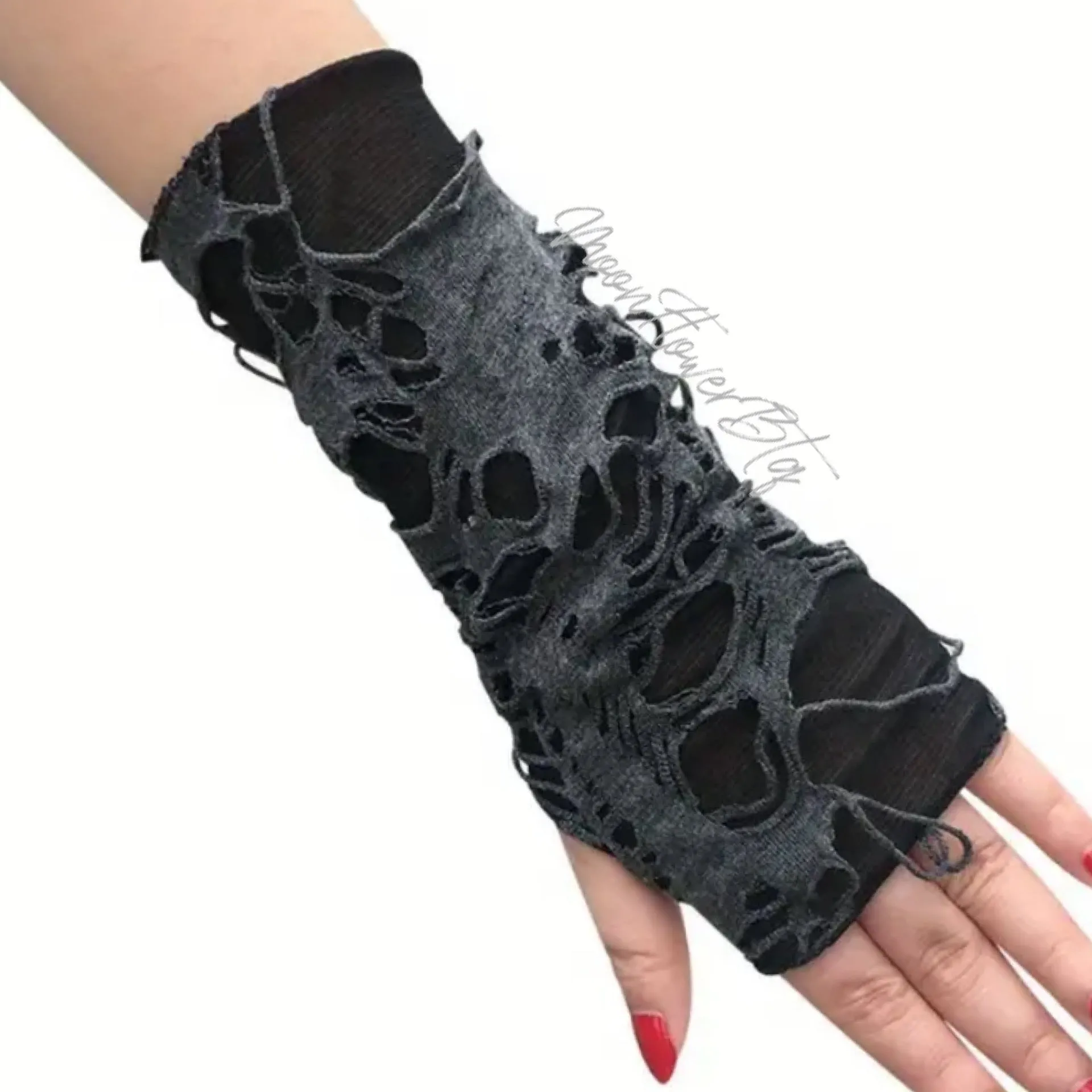 Black Punk Shredded Fingerless Gloves