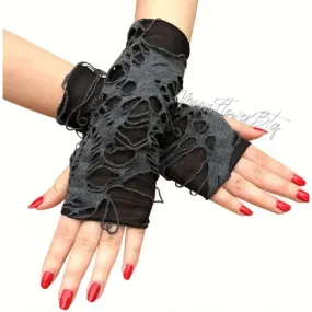 Black Punk Shredded Fingerless Gloves