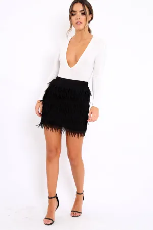 Black Tiered Frayed Skirt - Dahlina