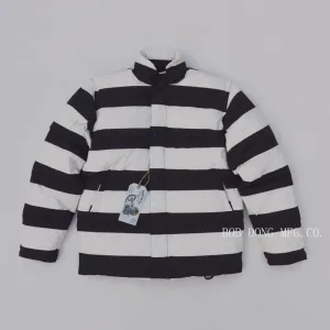 Black White Prison Stripe Down Jacket - Men's Rider Motorcycle Coat