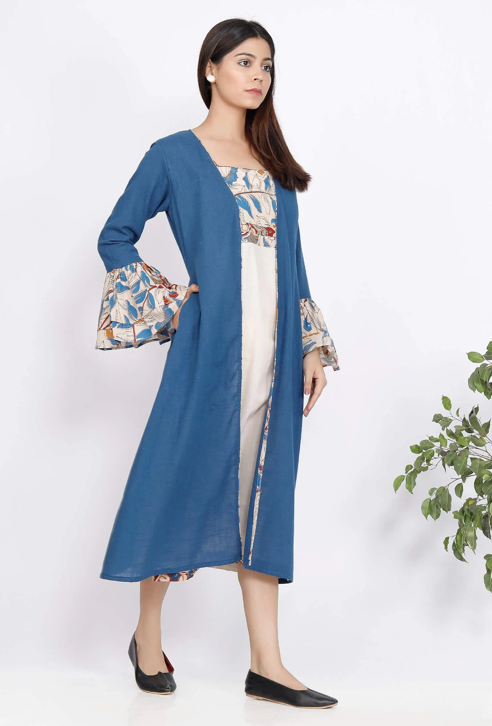 Blue Cotton Kalamkari Cape