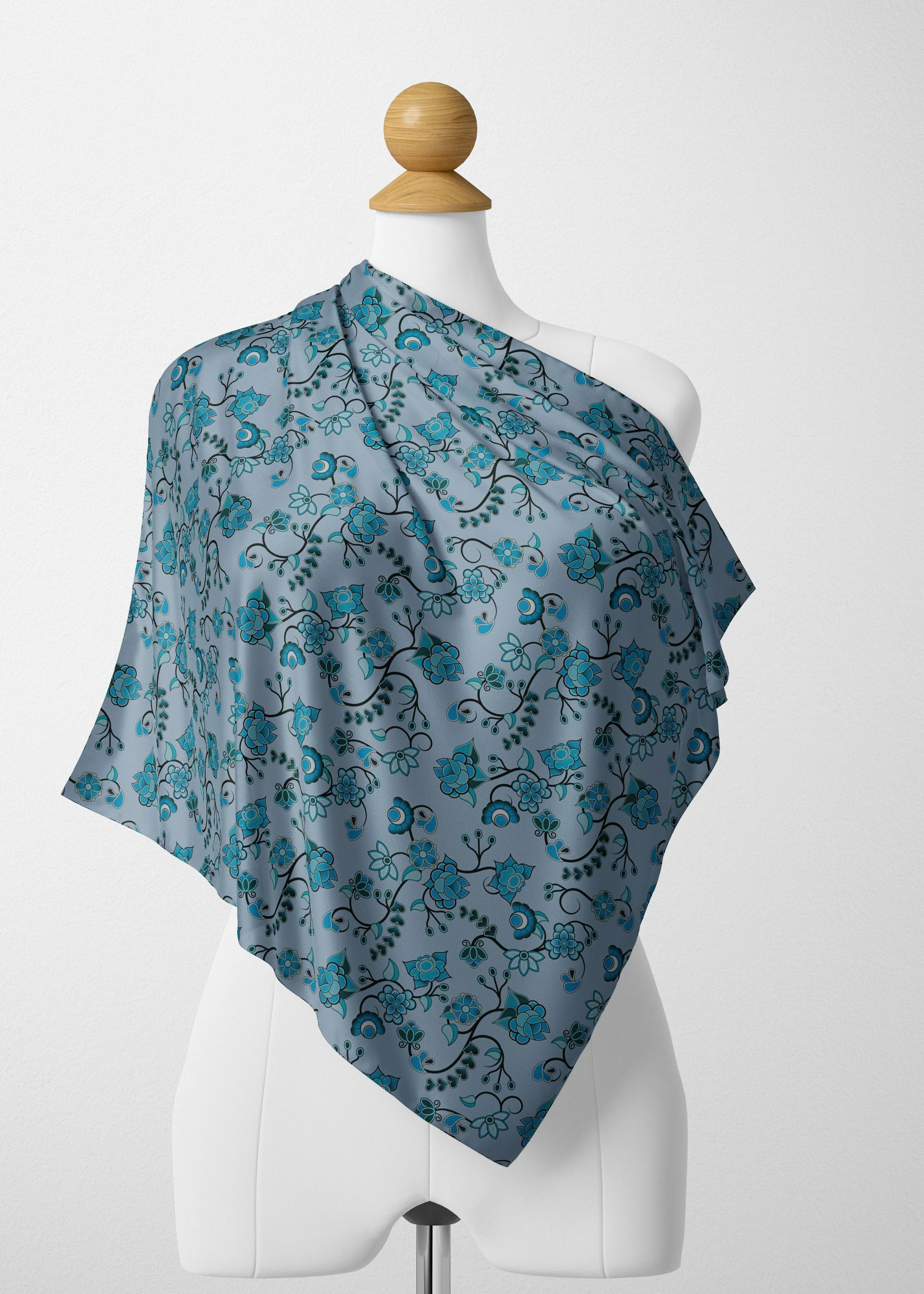 Blue Floral Amour Satin Shawl