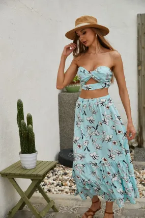 BLUE FLORAL TWO PIECE SKIRT SET