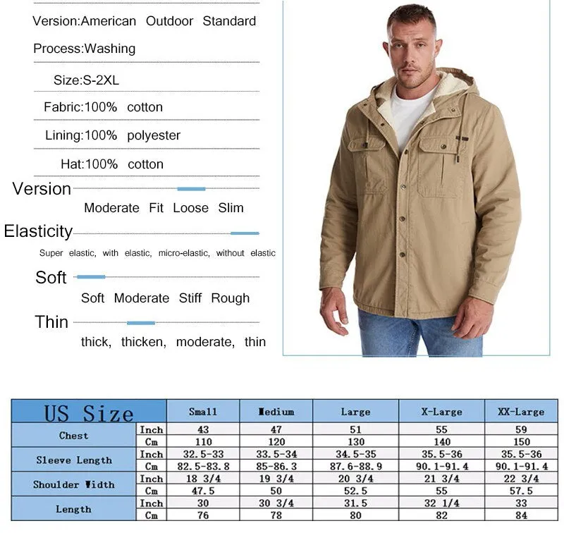 Bonsir Men's Winter Jacket Fleece Warm Parka Coat Men's Fashion Pocket Hooded Jacket Parka Coat Jacket Men