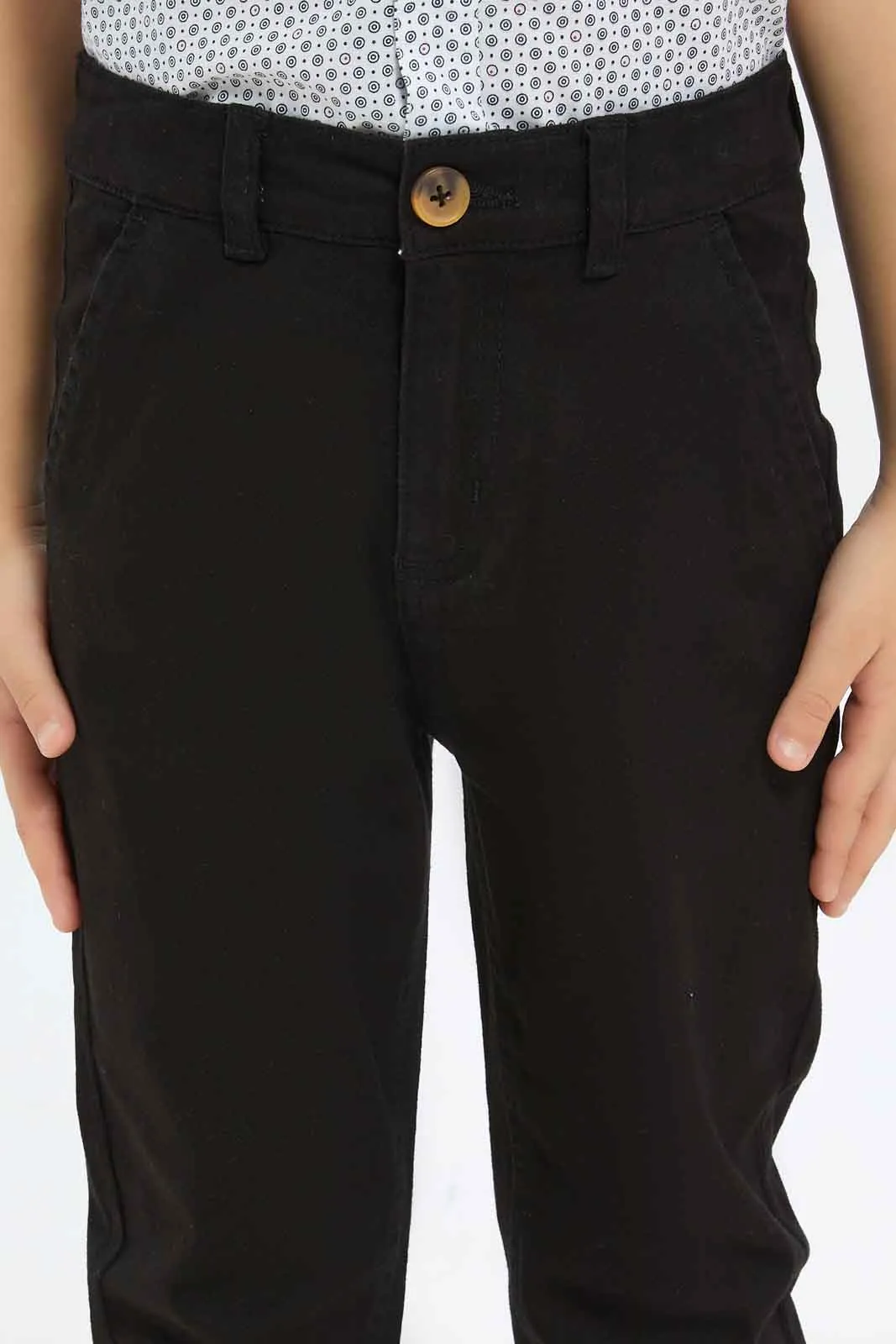 Boys Black Plain Chino Trouser