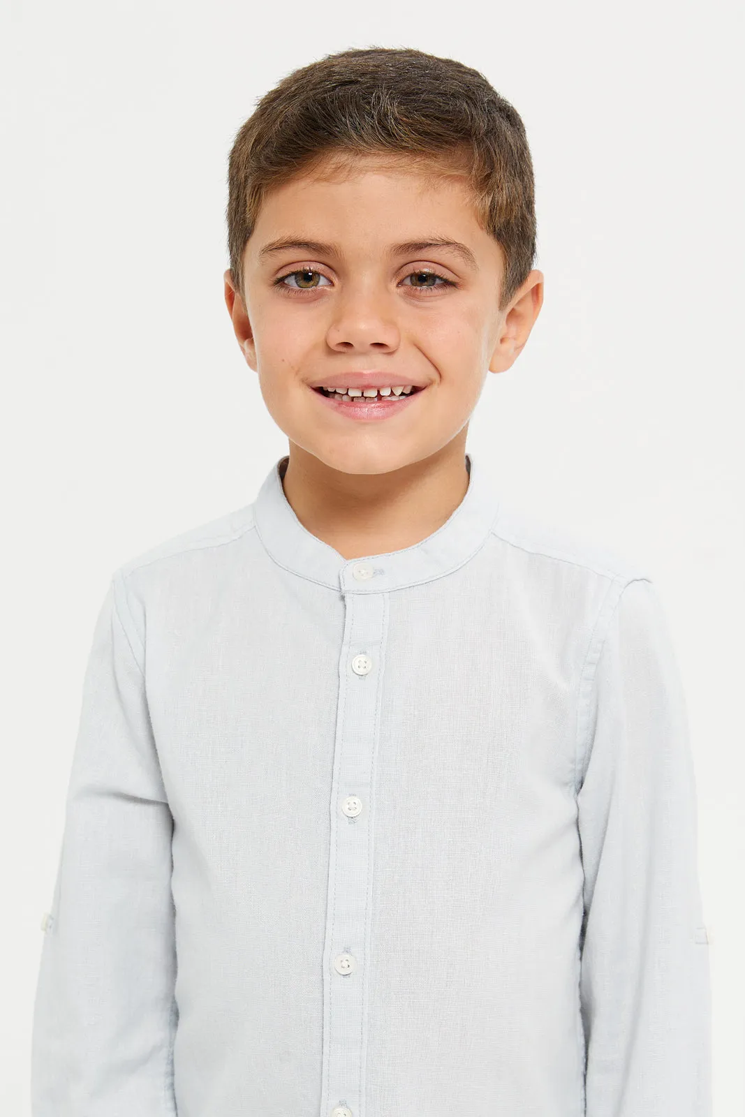 Boys Grey Long Sleeved Mandarin Shirt