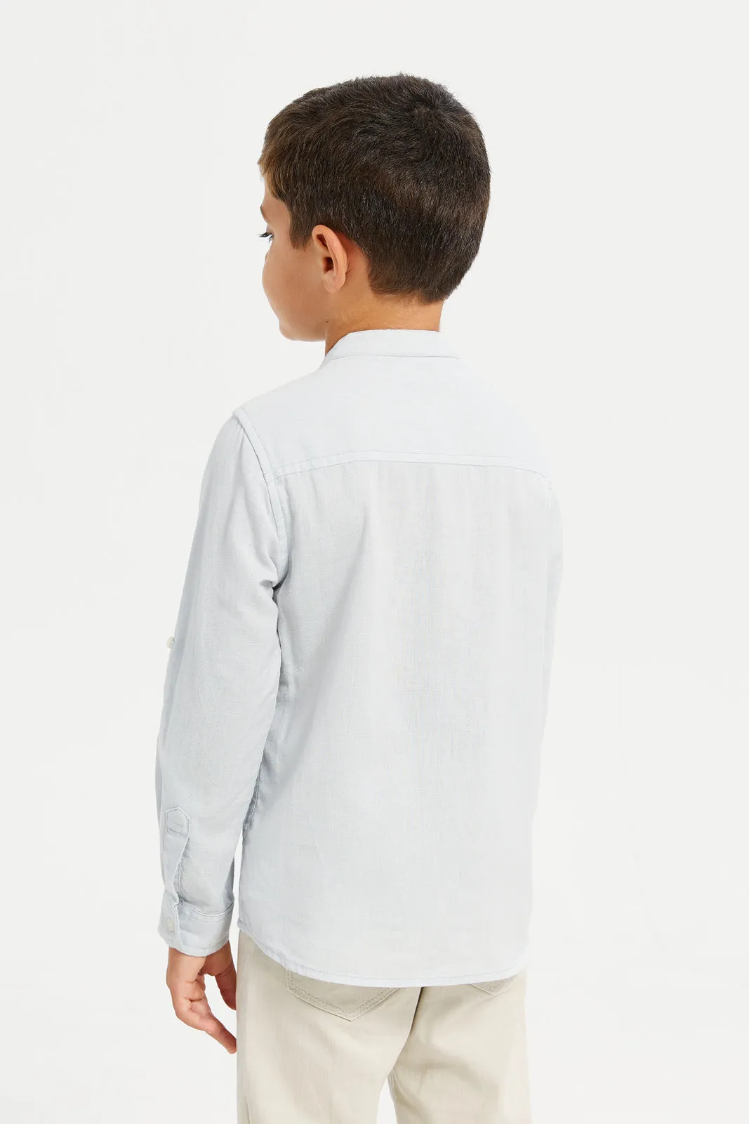 Boys Grey Long Sleeved Mandarin Shirt