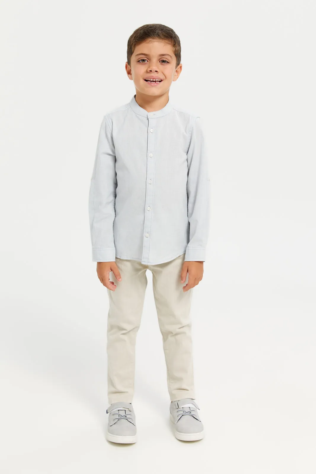 Boys Grey Long Sleeved Mandarin Shirt