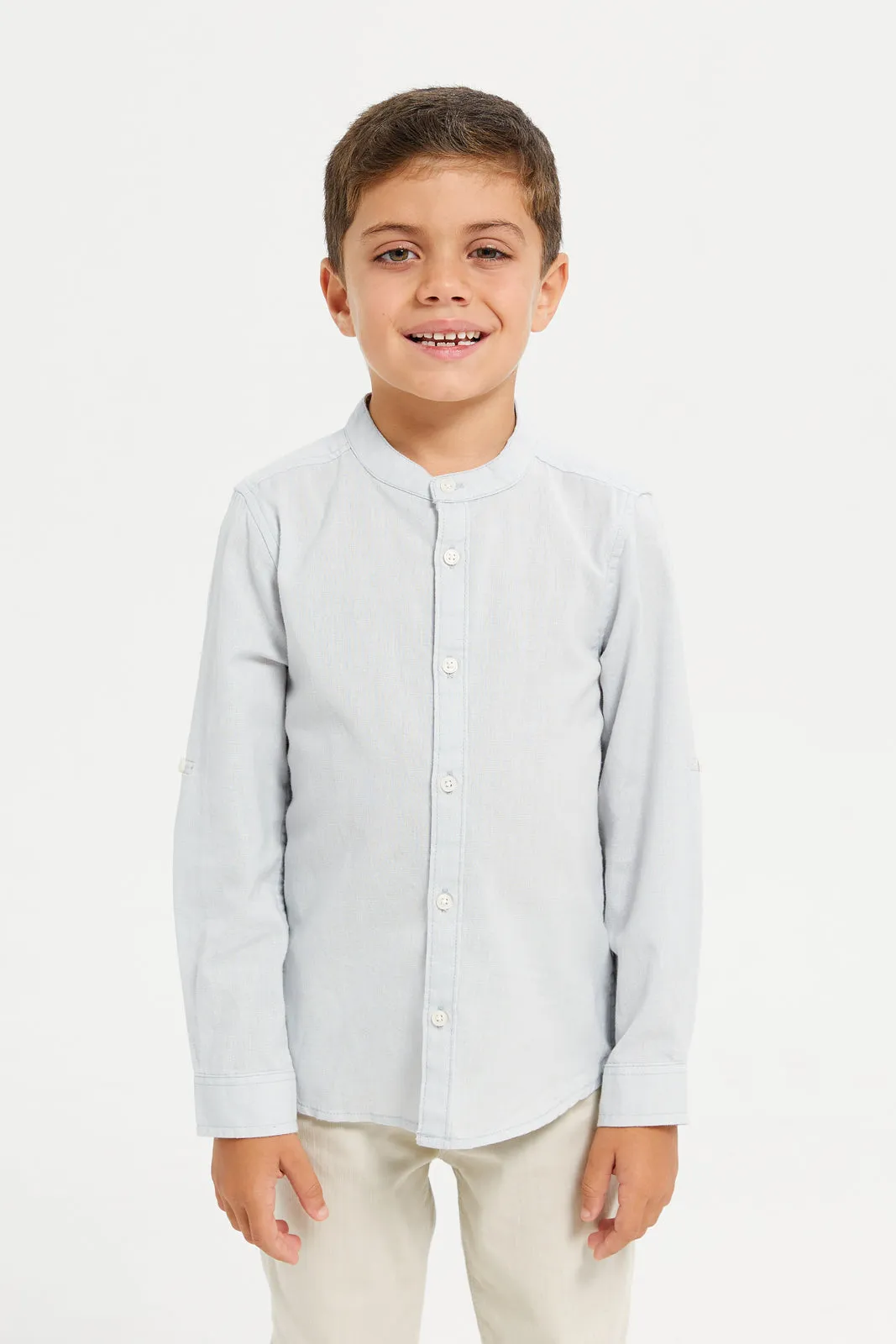 Boys Grey Long Sleeved Mandarin Shirt