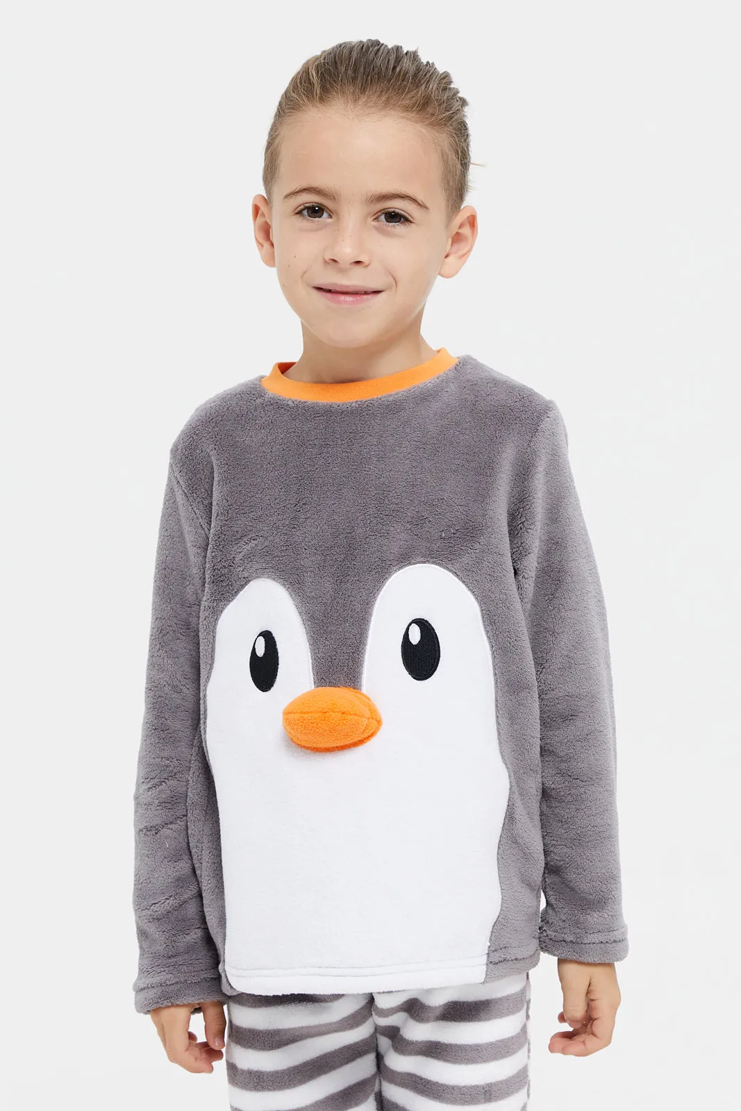 Boys Grey Penguin Print Pyjama Set (2 Piece)