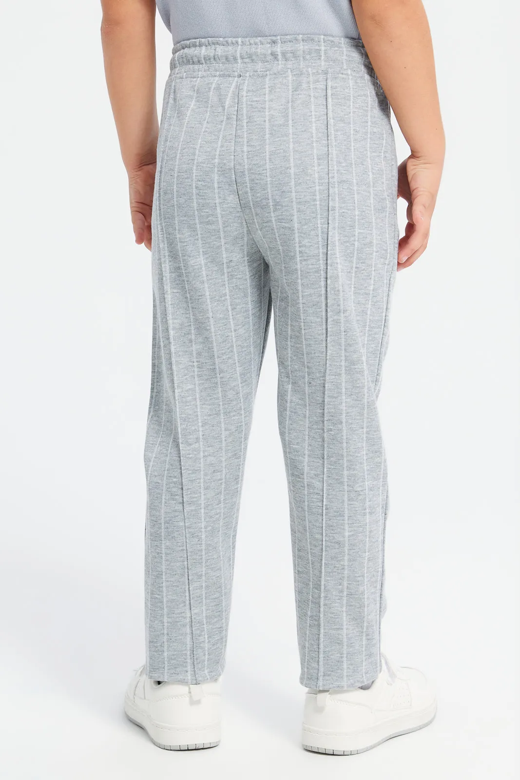 Boys Grey Striped Pull-On Trousers