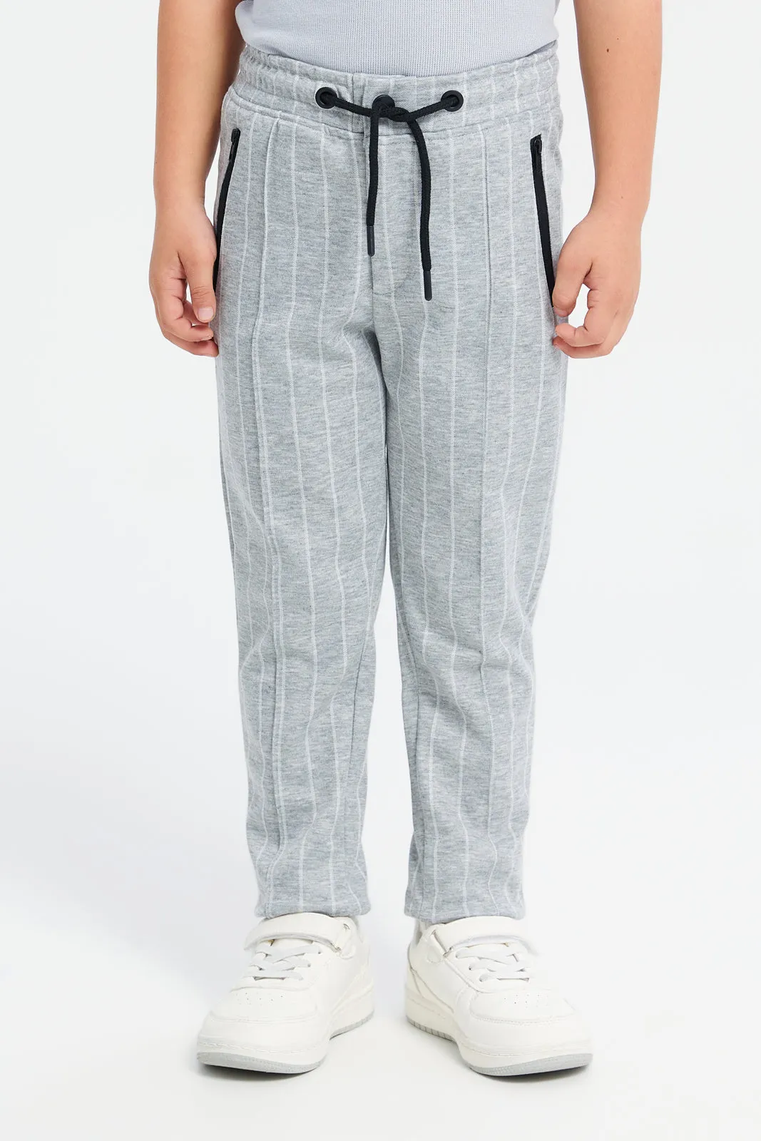 Boys Grey Striped Pull-On Trousers