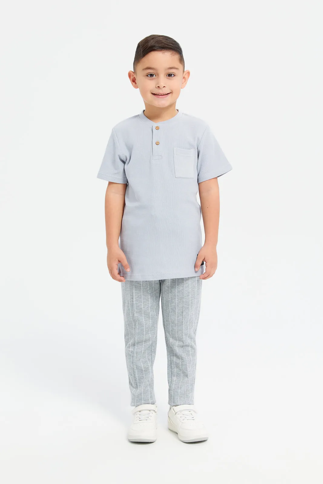 Boys Grey Striped Pull-On Trousers