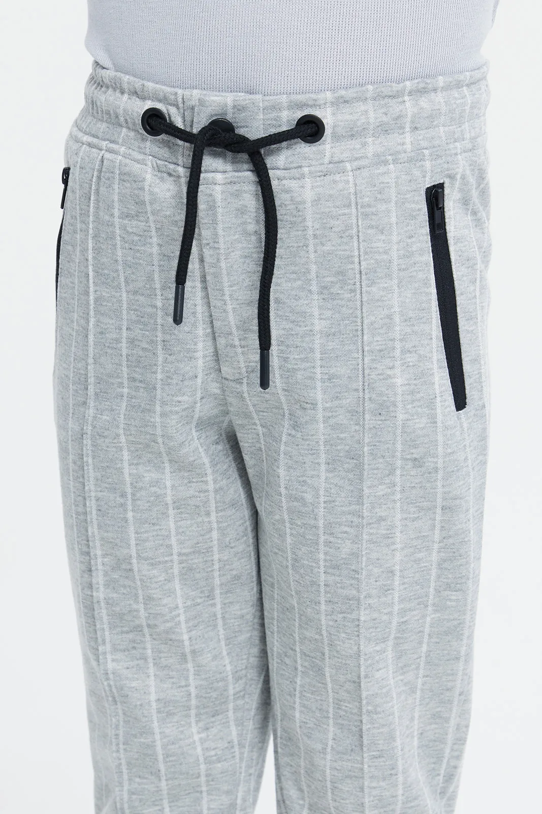 Boys Grey Striped Pull-On Trousers