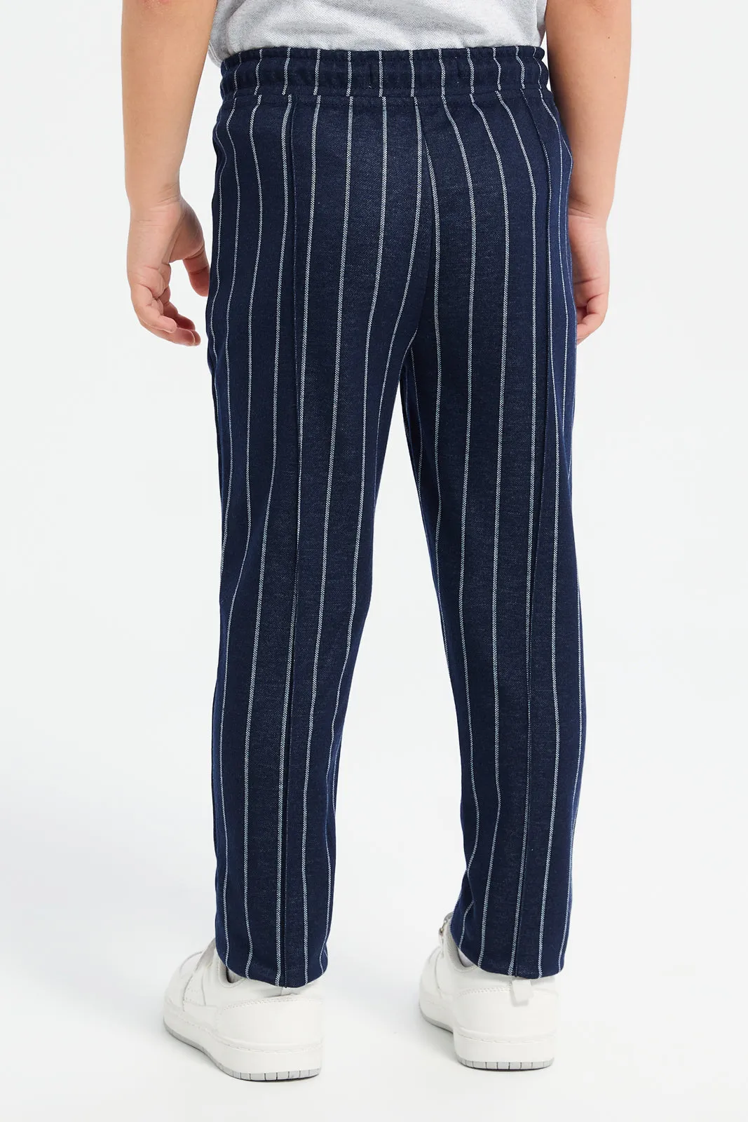 Boys Navy Striped Pull-On Trousers