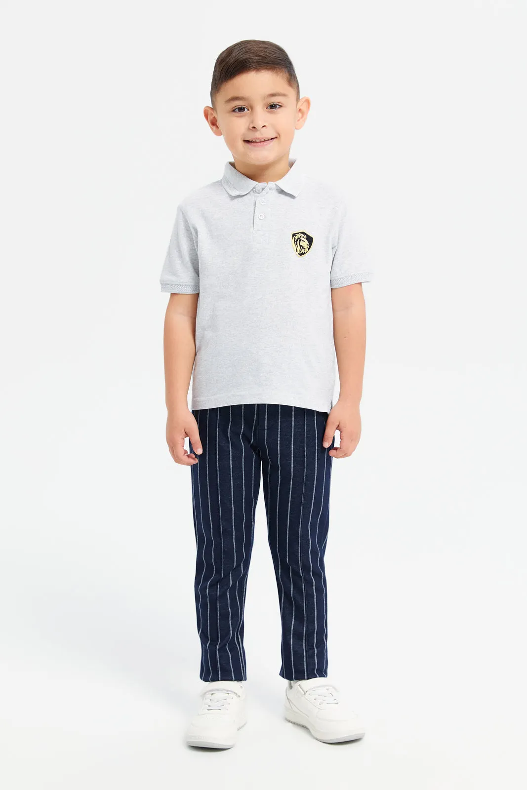 Boys Navy Striped Pull-On Trousers