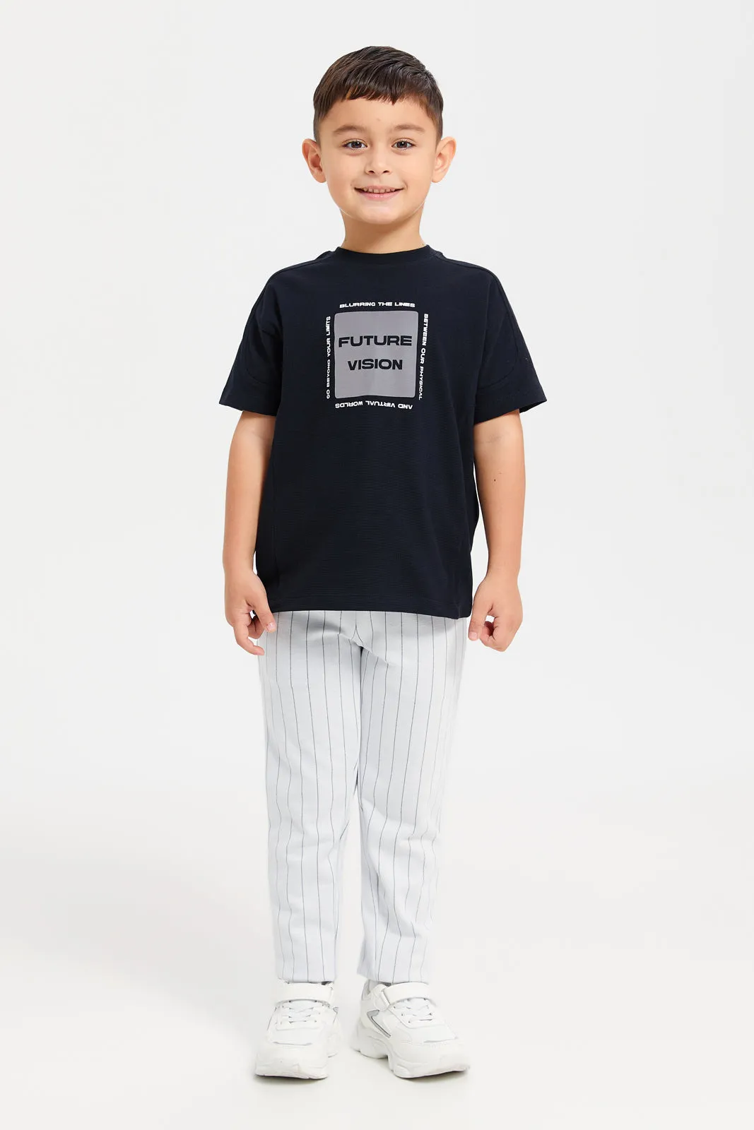 Boys White Striped Trousers