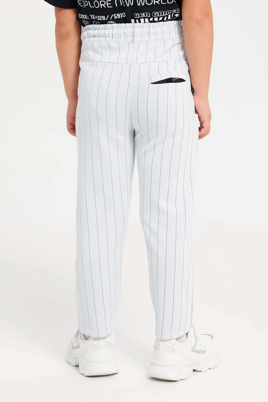 Boys White Striped Trousers