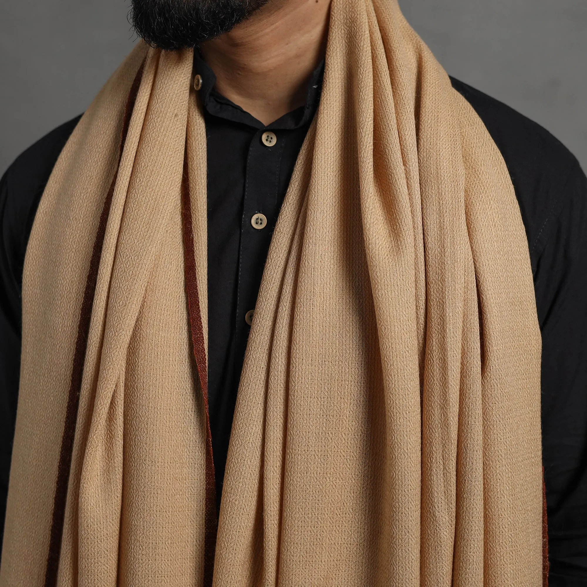 Brown - Kumaun Handwoven Pure Merino Wool Shawl for Men 09