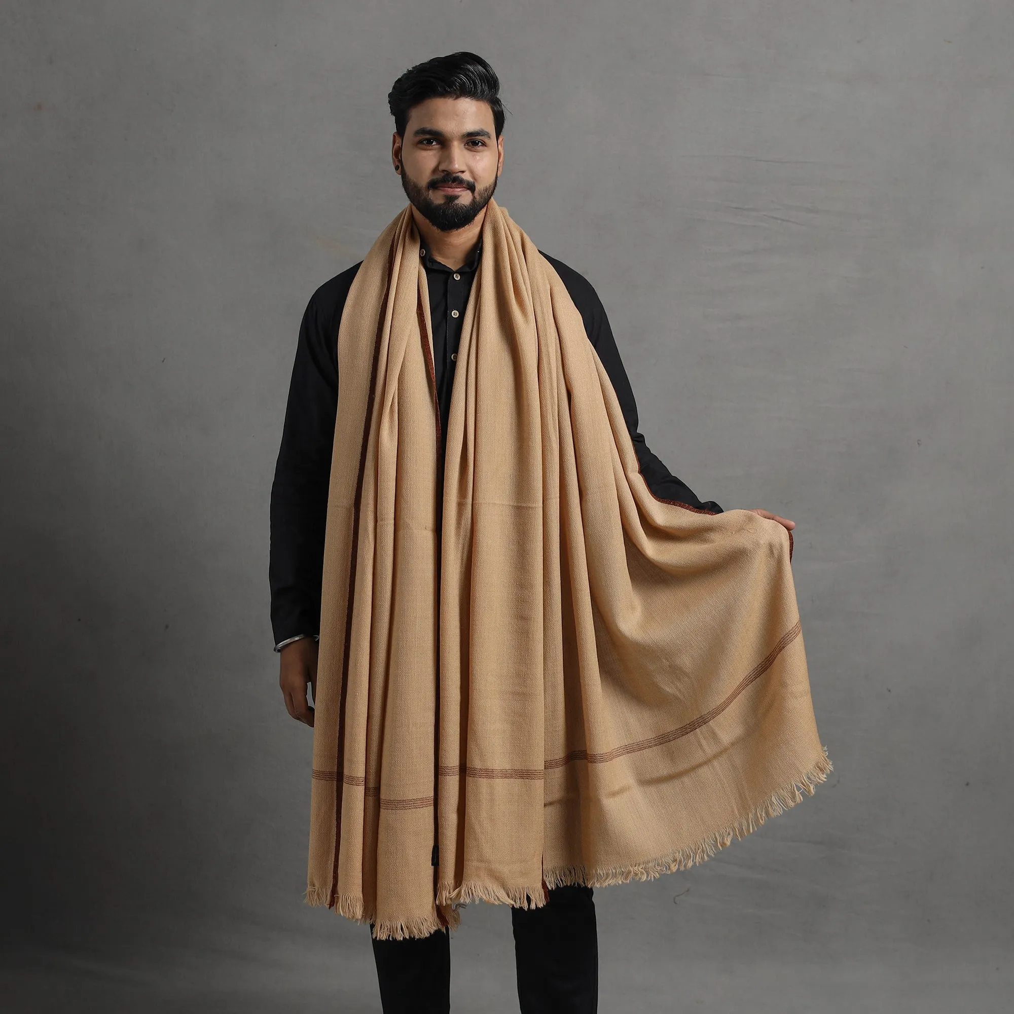 Brown - Kumaun Handwoven Pure Merino Wool Shawl for Men 09