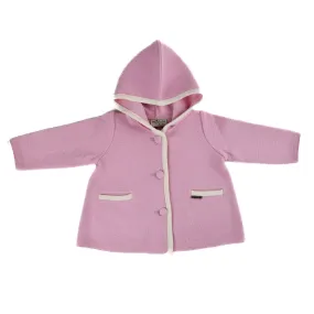 Button Down Coat With Hood - Pink with White Trim