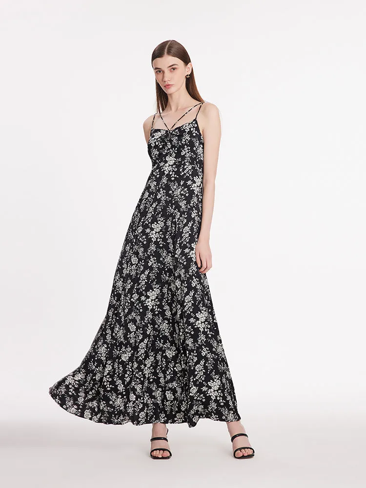 Camellia Printed Spaghetti Strap Women Maxi Dress