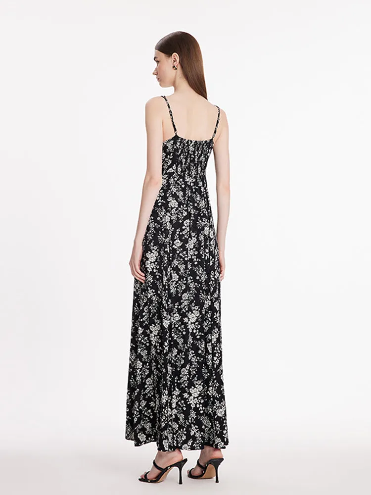 Camellia Printed Spaghetti Strap Women Maxi Dress