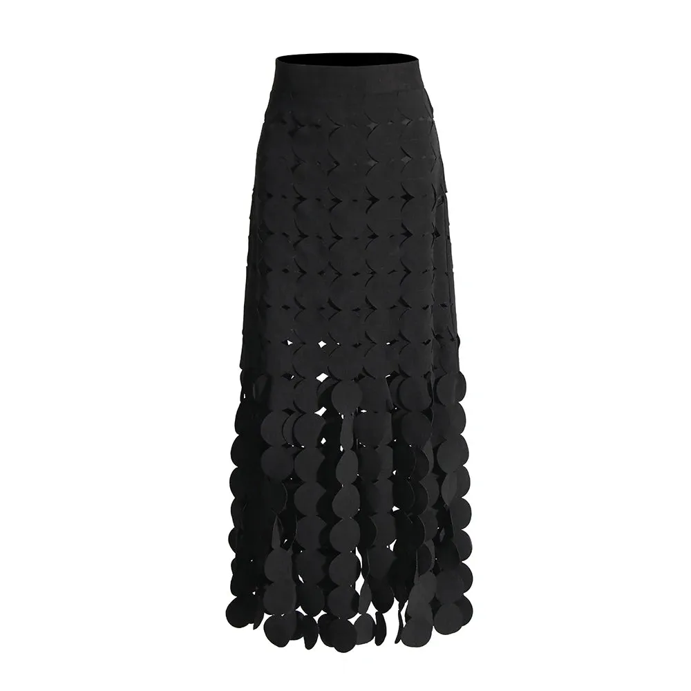 Casual Fashion Hollow Out Tassel Solid Skirts For Women High Waist Irregular Hem Minimalist A Line Skirt Female Clothing