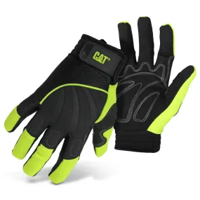 Cat CAT012224-X High-Visibility Mechanic Gloves, Men's, XL, Adjustable Wrist Cuff, Synthetic Leather, Green