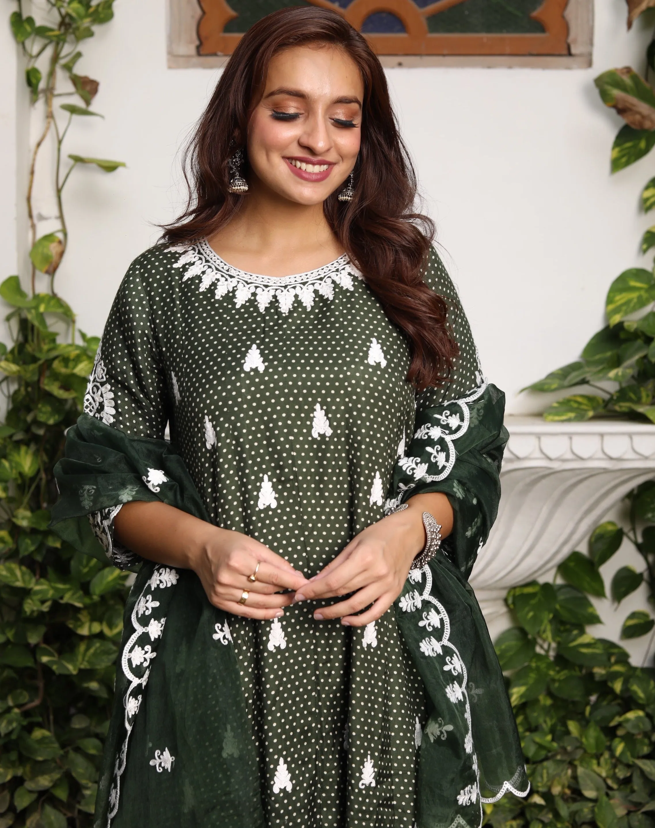 Celebration Green Maxi Dress with Dupatta