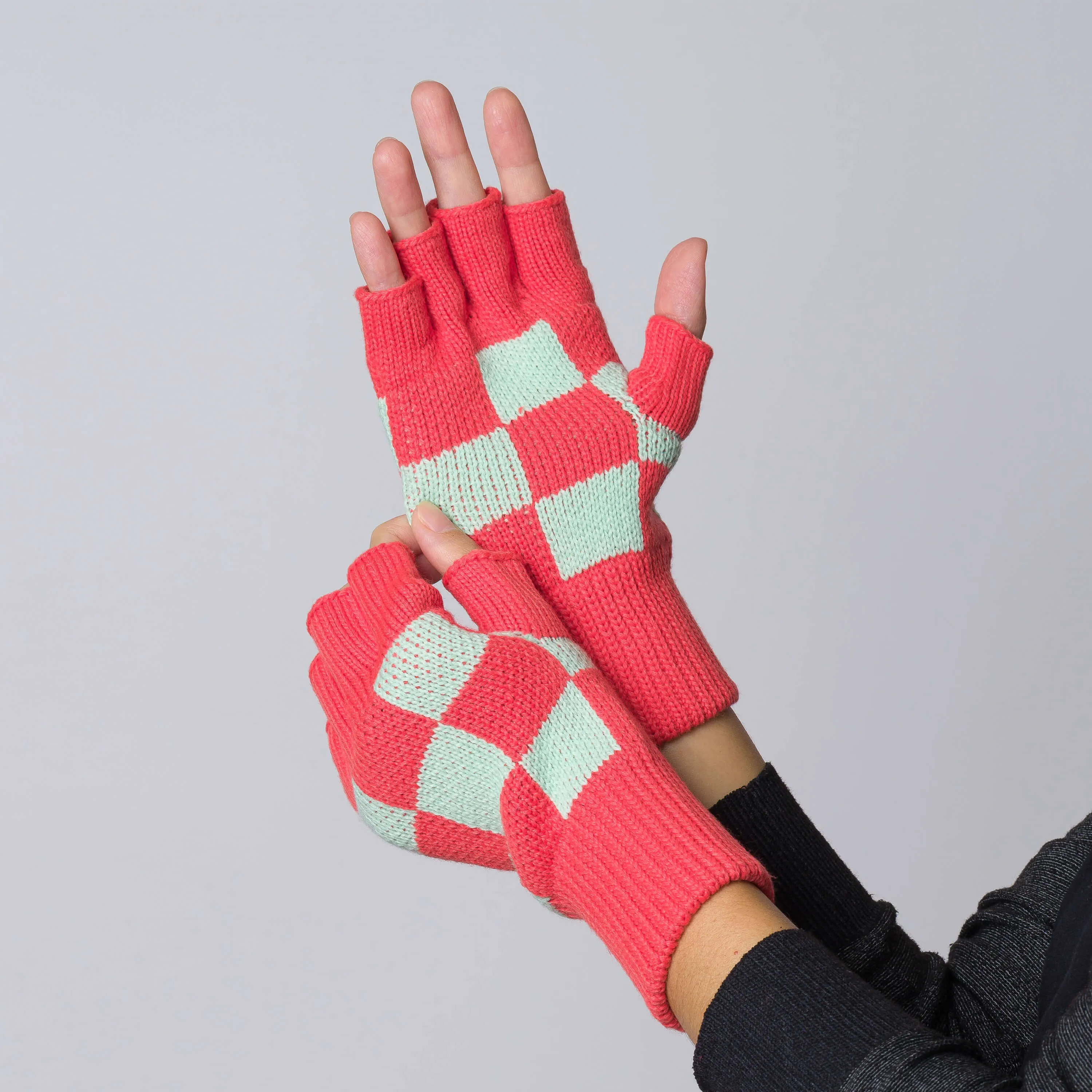 Checkerboard Knit Fingerless Gloves