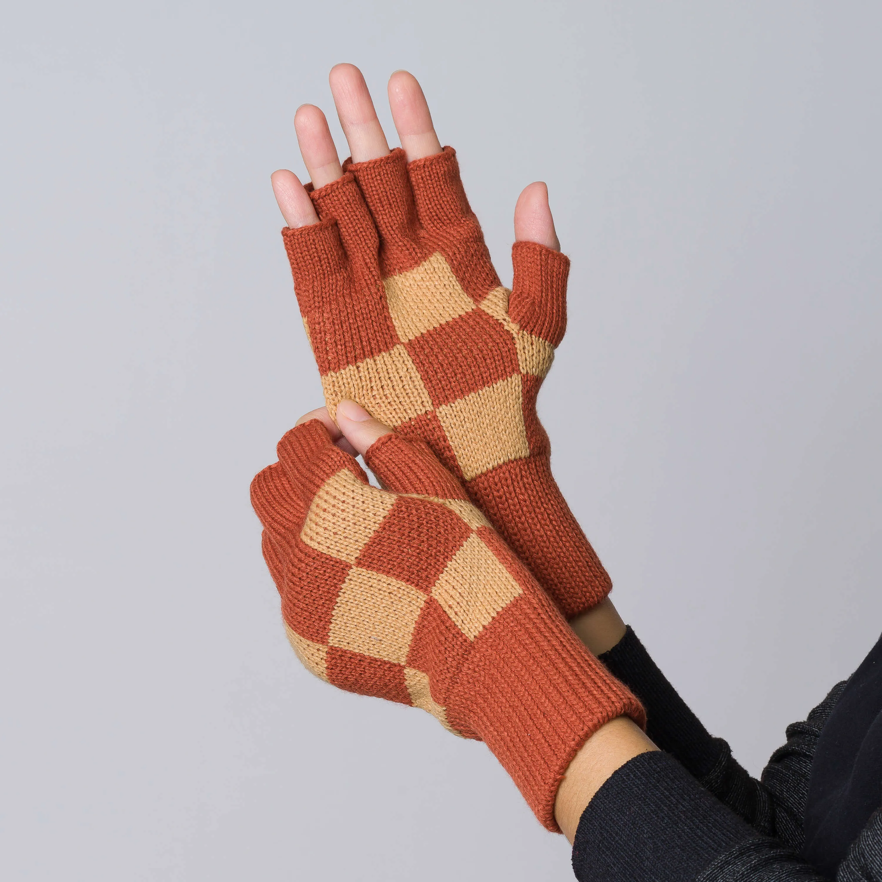 Checkerboard Knit Fingerless Gloves