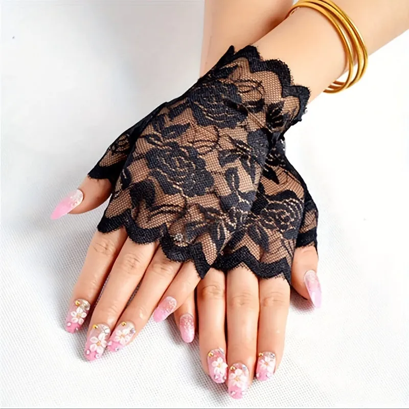 Chic Floral Lace Fingerless Gloves for Women Perfect for Any Occasion