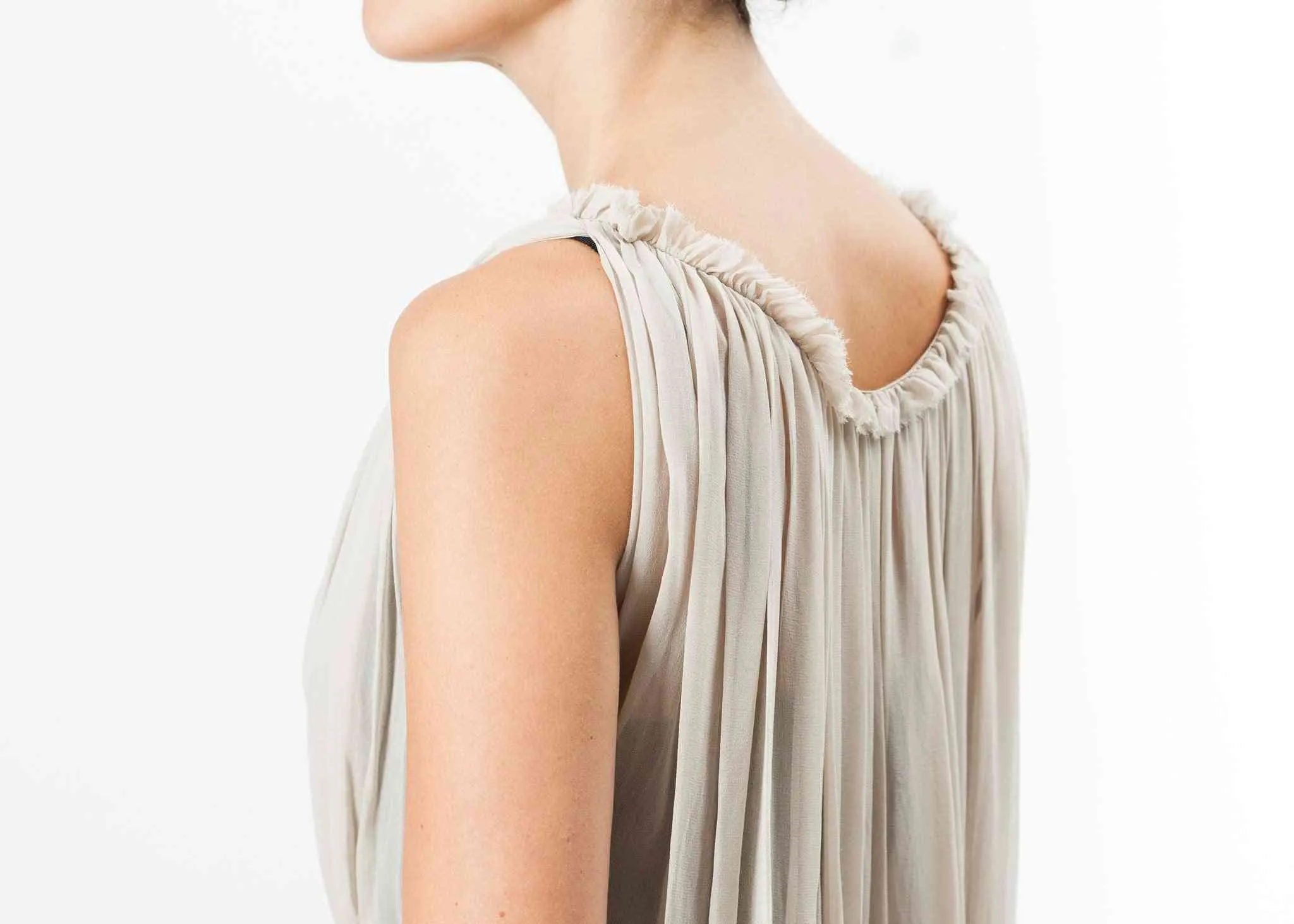 Chiffon Cape Back Dress in Sand