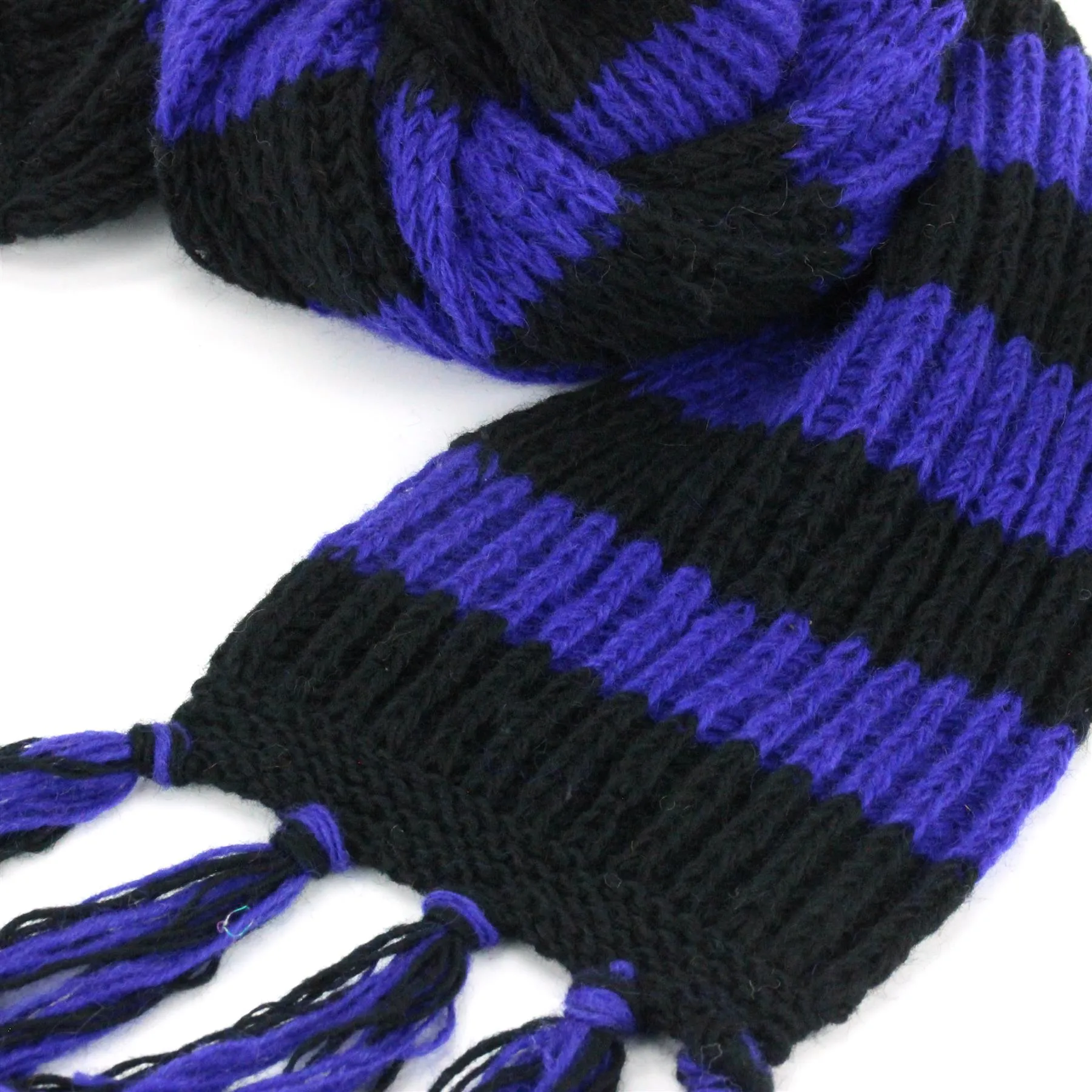 Chunky Wool Knit Striped Scarf - Purple & Black