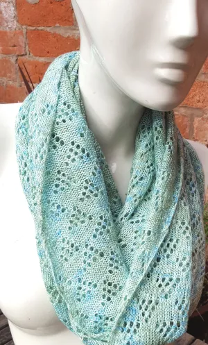 Cotton & Acrylic yarn, Handmade cowl, infinity scarf, in aqua shades